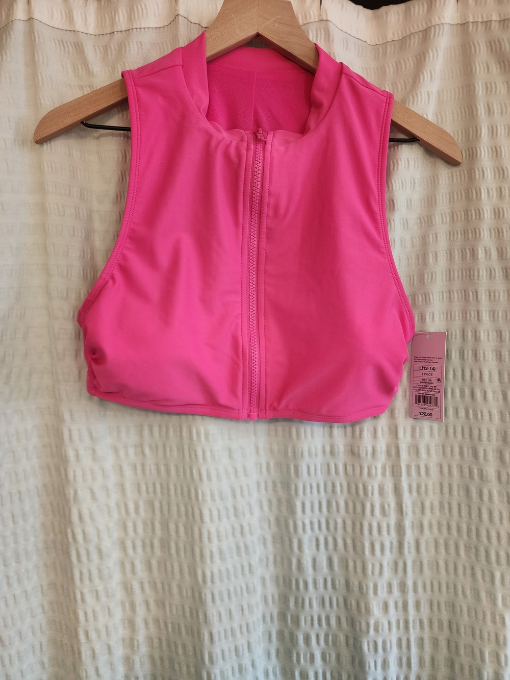 Wild Fable Hot Pink Front-Zip Mock Collar Bikini Top -Sz Large- NWT